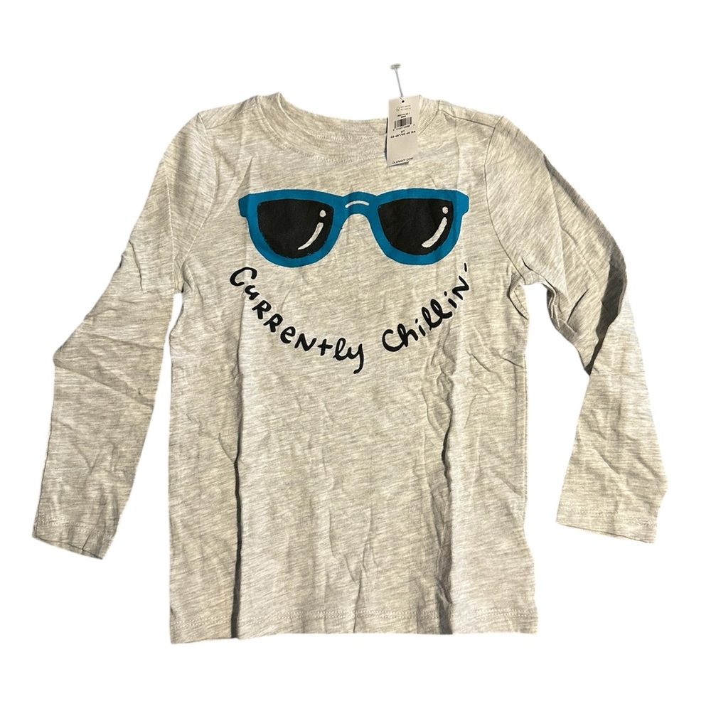 Old Navy Gray Long Sleeve Tee with Blue Sunglasses Design